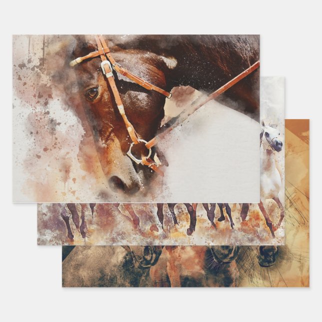 Feuille De Papier Cadeau Cheval Western Découpage Aquarelle Art  (Lot)