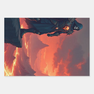 Feuille De Papier Cadeau Chevalier noir de flamme
