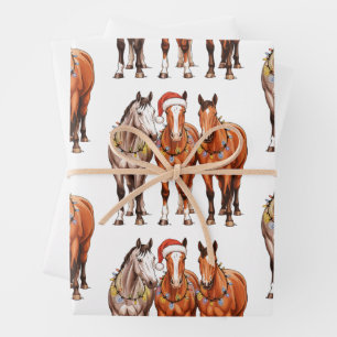 Feuille De Papier Cadeau Chevaux de Noël Cowboy occidental Chapeau de Père