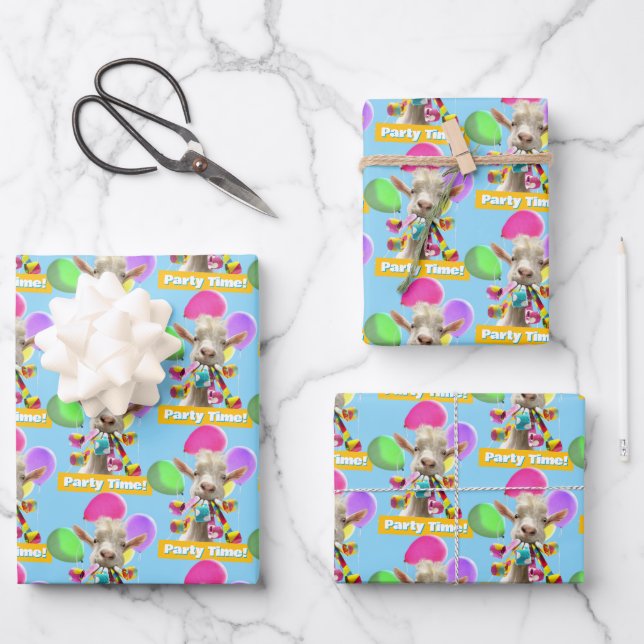 Feuille De Papier Cadeau Chèvre avec des pétards de fête (Recto)