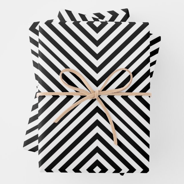 Feuille De Papier Cadeau Chevron Diamant Noir (En situation)