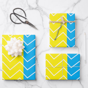 Feuille De Papier Cadeau Chevron jaune bleu blanc Motif Chevron
