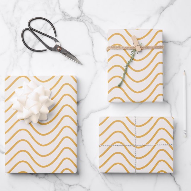 Feuille De Papier Cadeau Chevron Motif Jaune Et Crème Zigzag (Recto)