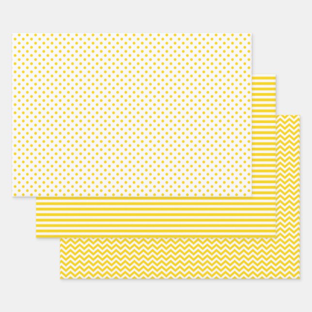Feuille De Papier Cadeau Chevron Pois de Golden Yellow et White Stripes (Lot)