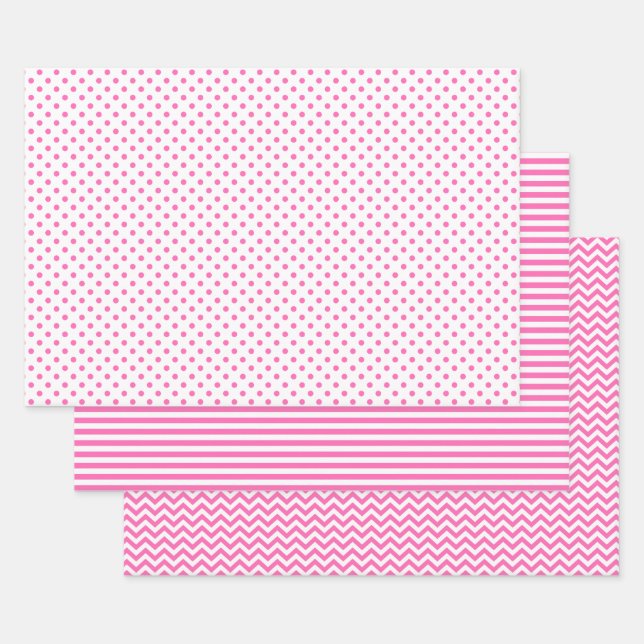 Feuille De Papier Cadeau Chevron Pois de Pink and White Stripes (Lot)