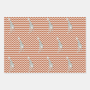 Feuille De Papier Cadeau Chevron rouille rouge Safari avec la Girafe pop ar