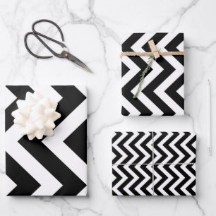 Feuille De Papier Cadeau Chevron vertical de tailles différentes en noir et