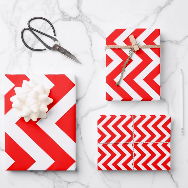 Feuille De Papier Cadeau Chevron vertical de tailles différentes rouge et b (Recto)