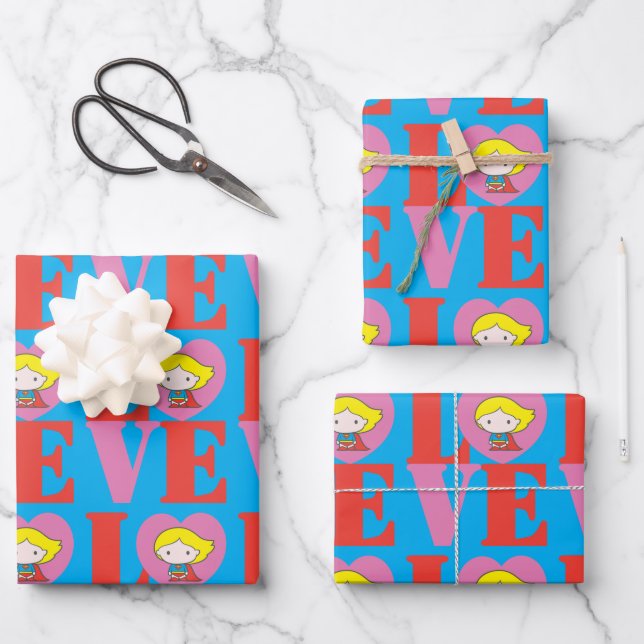 Feuille De Papier Cadeau Chibi Supergirl LOVE (Recto)