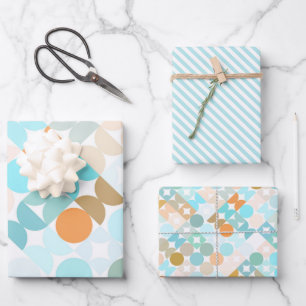 Feuille De Papier Cadeau Chic Aqua Blue Coral Orange Circles Art Motif