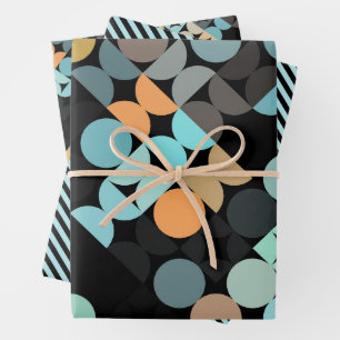 Feuille De Papier Cadeau Chic Aqua Blue Coral Orange Circles Art Motif