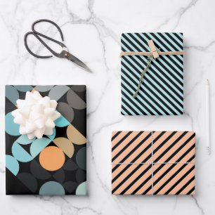 Feuille De Papier Cadeau Chic Aqua Blue Coral Orange Circles Art Motif