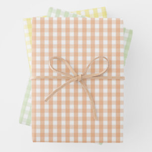 Feuille De Papier Cadeau Chic Baby Shower Saumon Vert Jaune Gingham Carreau