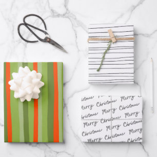 Feuille De Papier Cadeau Chic Black White Red Green Stripes Motif