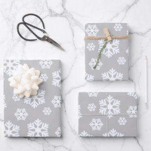 Feuille De Papier Cadeau Chic blanc Snowflakes Motif nordique sur gris clai