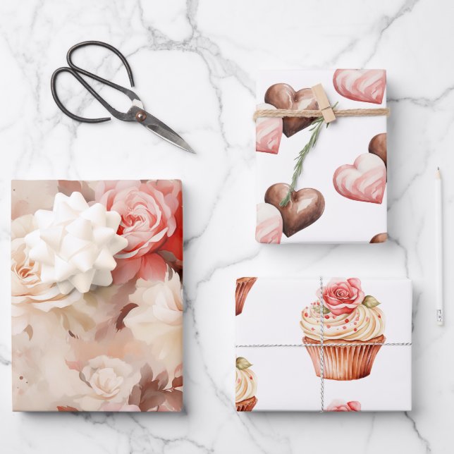 Feuille De Papier Cadeau Chic Blush Rose Cupcake Anniversaire (Recto)