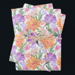 Feuille De Papier Cadeau Chic coloré Floral<br><div class="desc">Fleurs chic orange, rose et violet avec une élégante verdure, ce papier d'emballage est parfait pour toute occasion de cadeaux - parfait pour les mariages, douches nuptiales, anniversaires et baby showers.</div>
