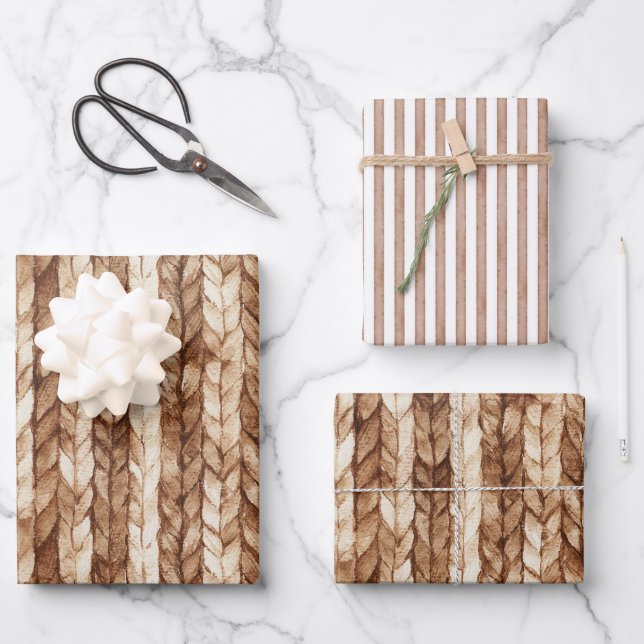 Feuille De Papier Cadeau Chic Crème Brown Faux Tissus (Recto)