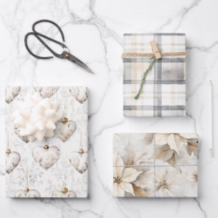 Feuille De Papier Cadeau Chic Crème Grise Coeurs Ornements Mariage