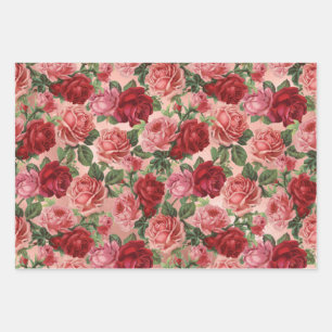 Feuille De Papier Cadeau Chic Elegant Vintage rose Roses Florales
