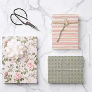 Feuille De Papier Cadeau Chic Fleurs Douces Rose