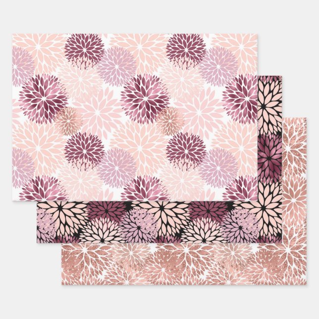 Feuille De Papier Cadeau Chic Floral Rose Élégant (Lot)