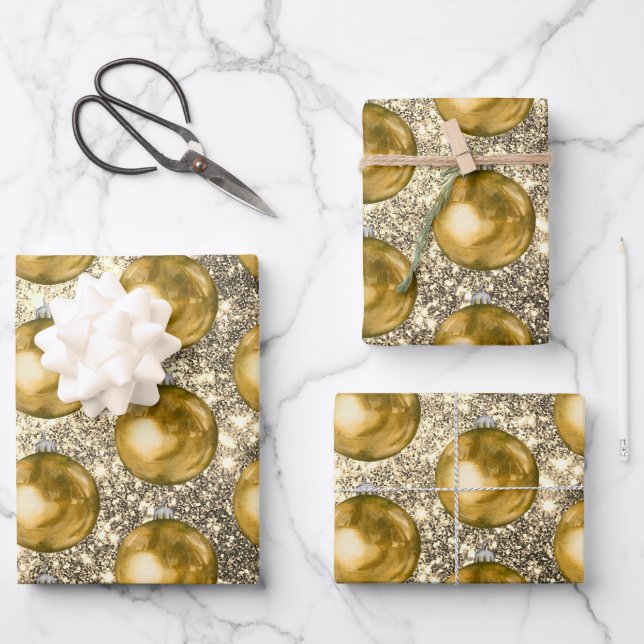 Feuille De Papier Cadeau Chic Gold Balls Silver Sprakles (Recto)