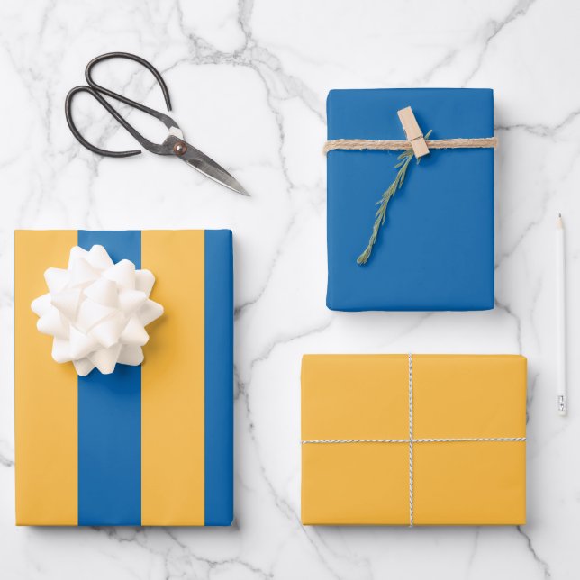 Feuille De Papier Cadeau Chic Jaune et Bleu Motif rayé (Recto)