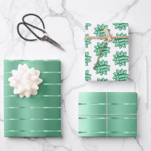 Feuille De Papier Cadeau Chic Mint Green Ribbon Bow Fête des mariées (Recto)