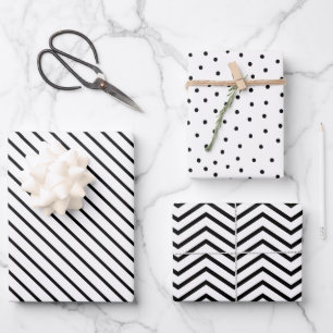 Feuille De Papier Cadeau Chic moderne noir & blanc, Chevron & Dots