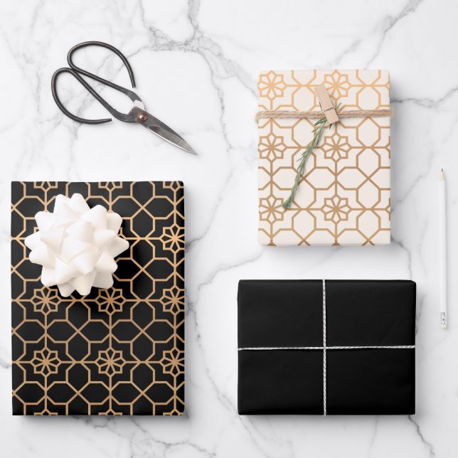 Feuille De Papier Cadeau Chic or géométrique arabe islamique (Recto)