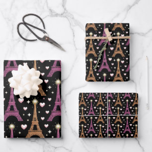 Feuille De Papier Cadeau Chic Or Noir Paris Tour Eiffel Élégant