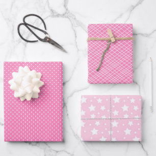 Feuille De Papier Cadeau Chic Pois rose blanc rayé