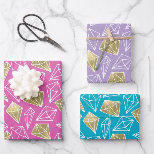 Feuille De Papier Cadeau Chic rose Turquoise Purple Diamants Or Anniversair
