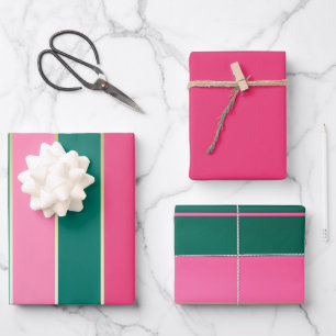 Feuille De Papier Cadeau Chic rose & vert et Gold Stripes