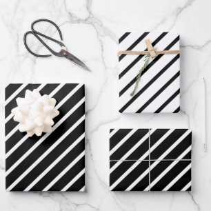 Feuille De Papier Cadeau Chic Simple Elegant Noir & Blanc Diagonal Stripes