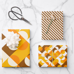 Feuille De Papier Cadeau Chic Sunny Jaune Orange Brown Cercles Art Motif