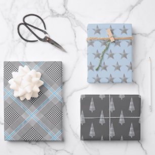 Feuille De Papier Cadeau Chic Tartan bleu gris noir Motif