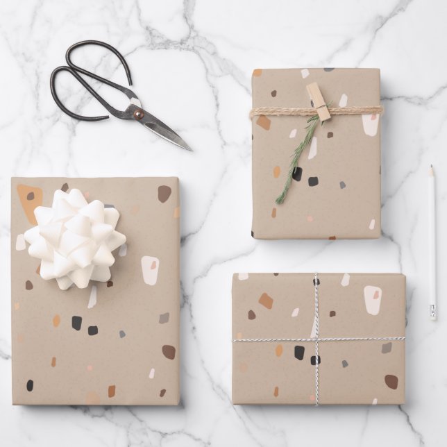 Feuille De Papier Cadeau Chic taupe terrazzo rustique (Recto)