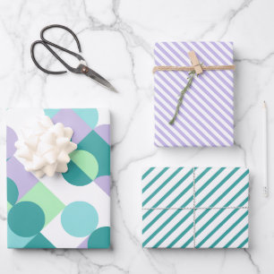 Feuille De Papier Cadeau Chic Turquoise Blue Mint Green Circles Motif d'art