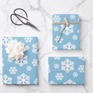 Feuille De Papier Cadeau Chic White Snowflakes Motif nordique sur Ice Blue