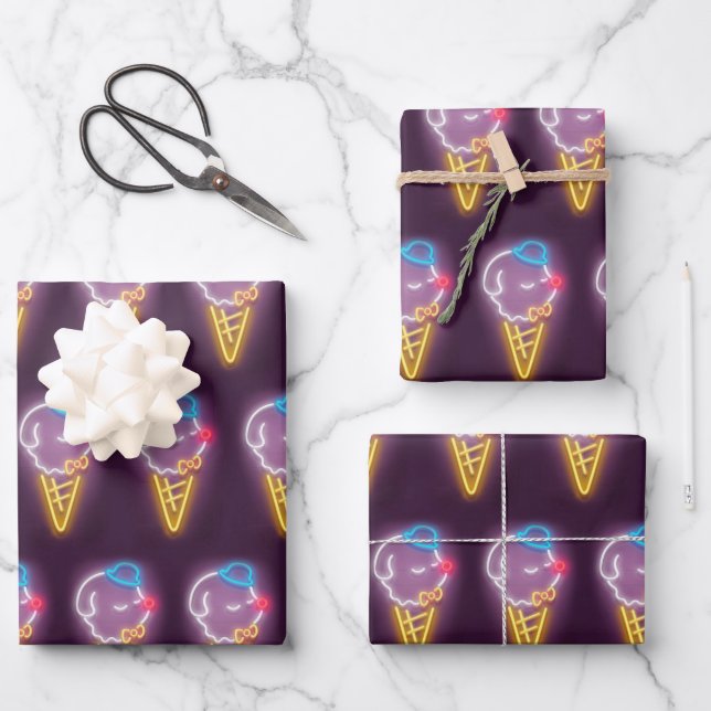 Feuille De Papier Cadeau Chien à crème glacée de néon (Recto)