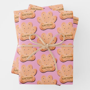 Feuille De Papier Cadeau Chien Biscuit Pawprint et Bone Art rose
