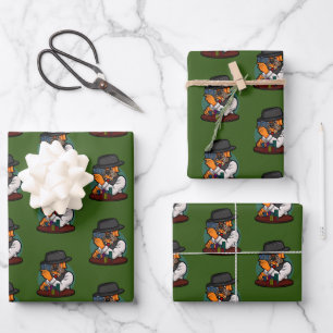 Feuille De Papier Cadeau Chien Carlin Drôle Jouant au Black Jack 21 en Fuma