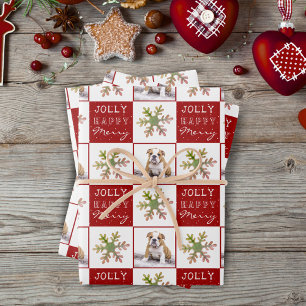 Feuille De Papier Cadeau Chien Chiot Animal Photo Flocon de Neige Rouge Noë