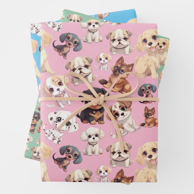 Feuille De Papier Cadeau Chien chiot mignon (En situation)
