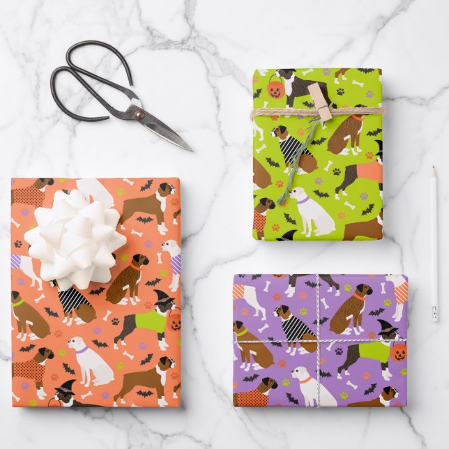 Feuille De Papier Cadeau Chien de boîte d'Halloween (Recto)