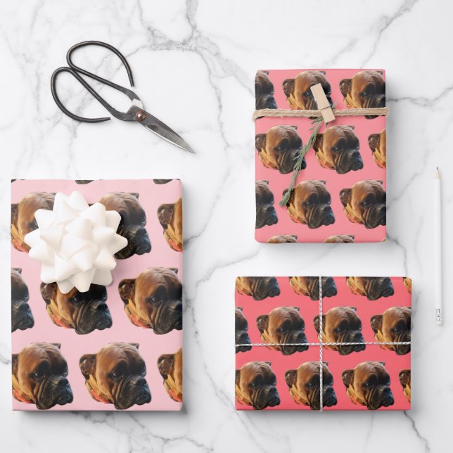 Feuille De Papier Cadeau Chien de boîte rose mignon  (Recto)