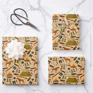 Feuille De Papier Cadeau Chien de Chasse Fusil de Chasse Tente Jumelles Spo