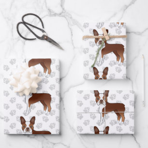 Feuille De Papier Cadeau Chien de dessin animé Terrier de Boston rouge moti
